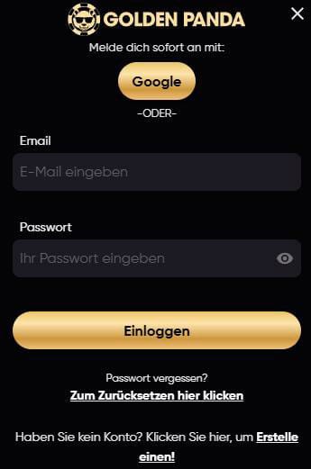 Anmeldeformular Golden Panda Casino